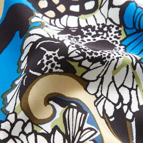 Viskosestof blomster og blade &ndash; sort, 