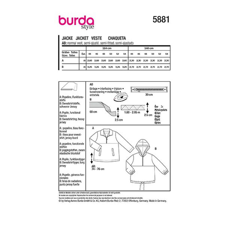 Plus-Size Jakke | Burda 5881 | 44-54,  image number 9