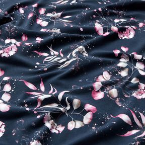 Bomuldsjersey Eukalyptus og hortensia | Glitzerpüppi – natblå/rosa, 