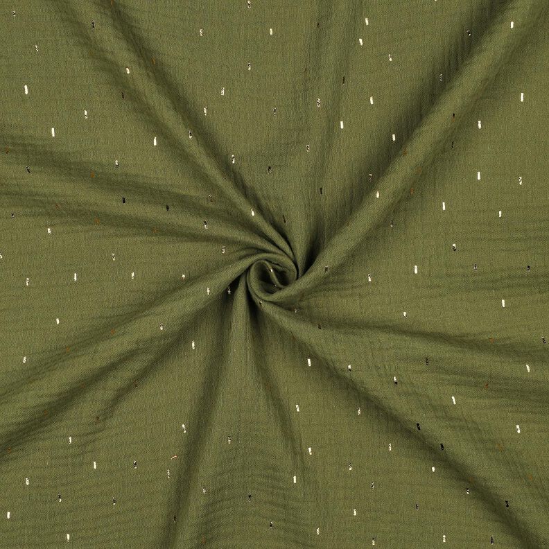 Musselin/Dobbelt-Crincle stof Firkant Folietryk | Poppy Fabrics &ndash; pinje/gold metallic,  image number 3