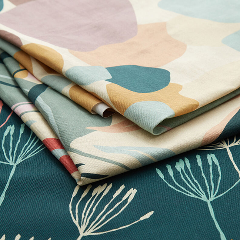 Dekorationsstof Halvpanama m&aelig;lkeb&oslash;tter &ndash; petrol/lys mint,  image number 5