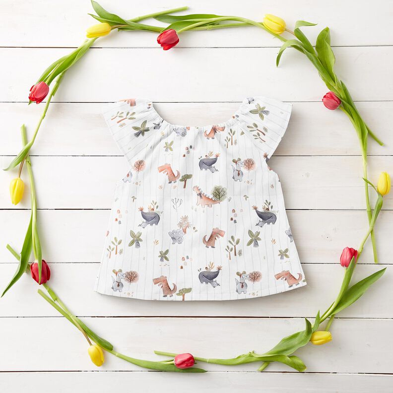 Bomuldspoplin Dinosaurer og striber Digitaltryk – hvid/reed,  image number 6