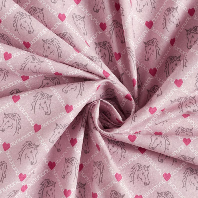 Bomuldsstof Cretonne heste og hjerter pink – rosa,  image number 3
