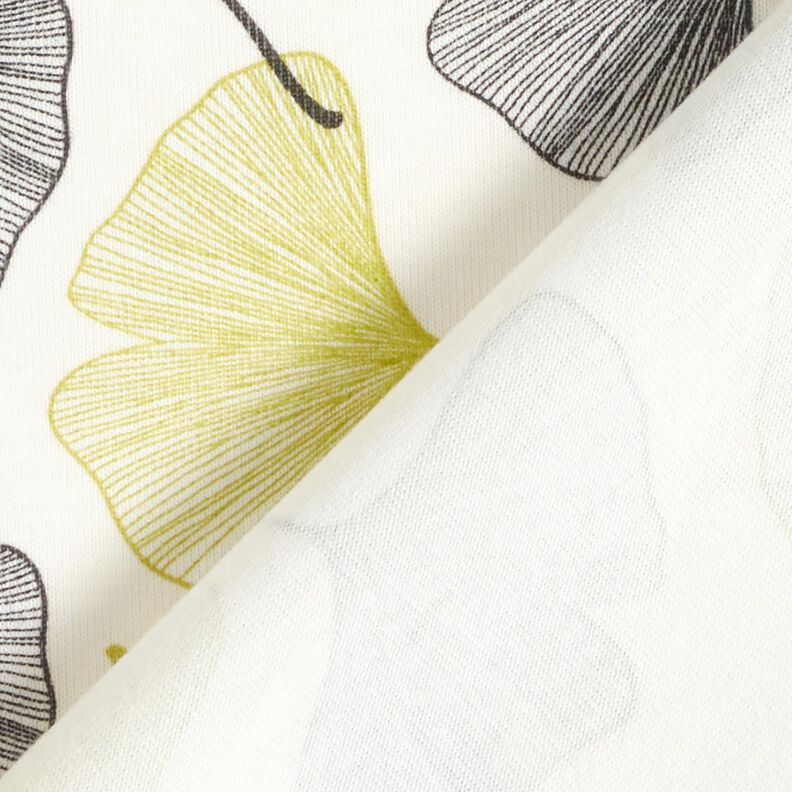 Bomuldsjersey Ginkgoblade – uldhvid/lindgrøn,  image number 4