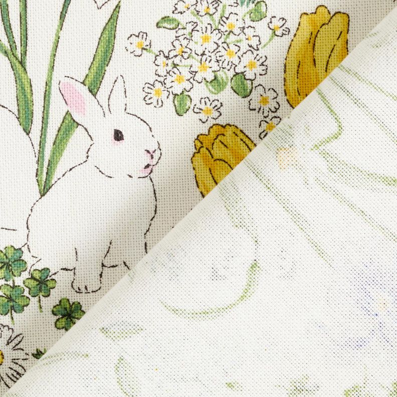 Dekorationsstof Halvpanama kaniner på blomstereng – elfenben/lys rosa,  image number 4