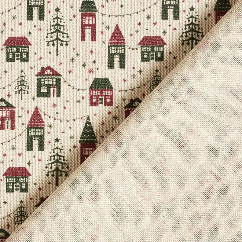 Dekorationsstof Halvpanama vinterlandsby – natur/mørk fyr,  image number 4