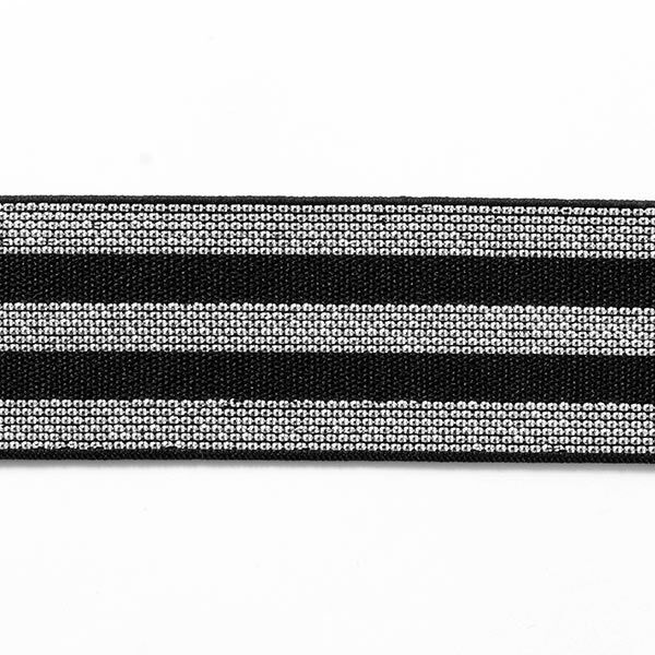 Stribet elastikbånd [40 mm] – sort/sølv,  image number 1