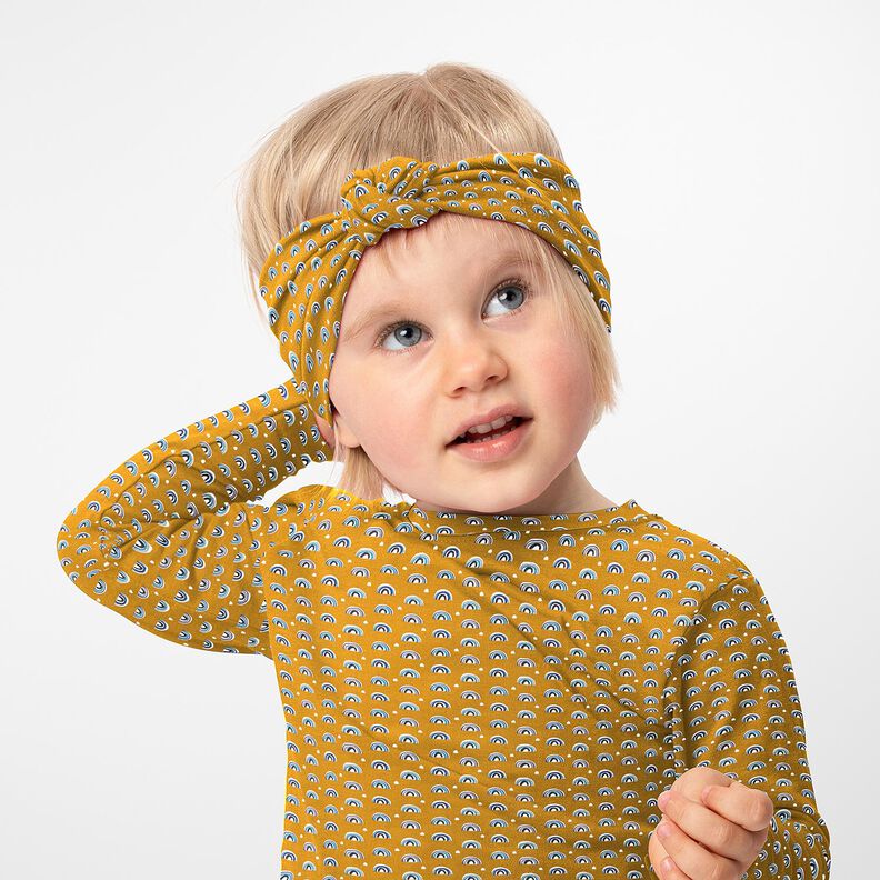 Bomuldsjersey små regnbuer – sennep,  image number 5