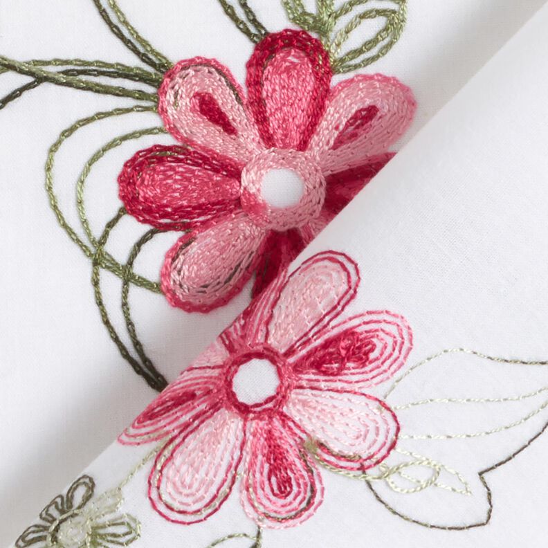 Bomuldspoplin Broderi blomsterbuketter – hvid/bær,  image number 4
