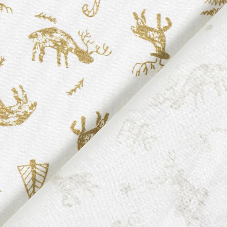 Bomuldsstof Cretonne rensdyr og stjerner – elfenben/guld,  image number 4
