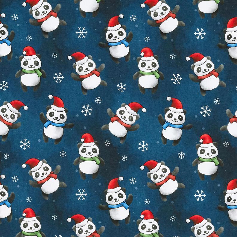 Bomuldsjersey Panda i julestemning | Glitzerpüppi – natblå/chili,  image number 1