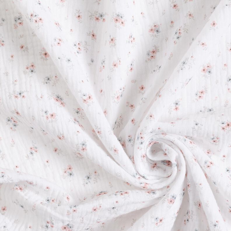 Musselin/Dobbelt-Crincle stof Romantiske blomster – hvid,  image number 3