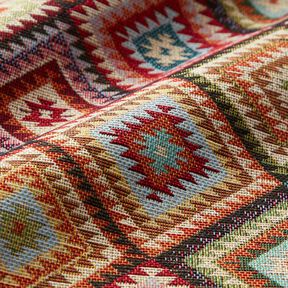 Dekorationsstof Gobelin takkede diamanter – lysebeige/karminrød, 