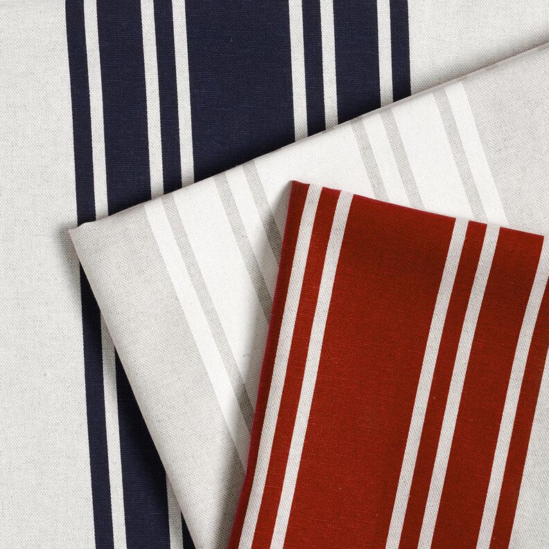 Dekorationsstof Panama blokstriber – karminrød/tågegrå | Reststykke 90cm,  image number 5