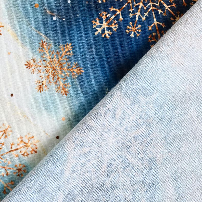 French Terry Sommersweat Snefnug Mælkevejen | Glitzerpüppi – indigo/gammelguld,  image number 4