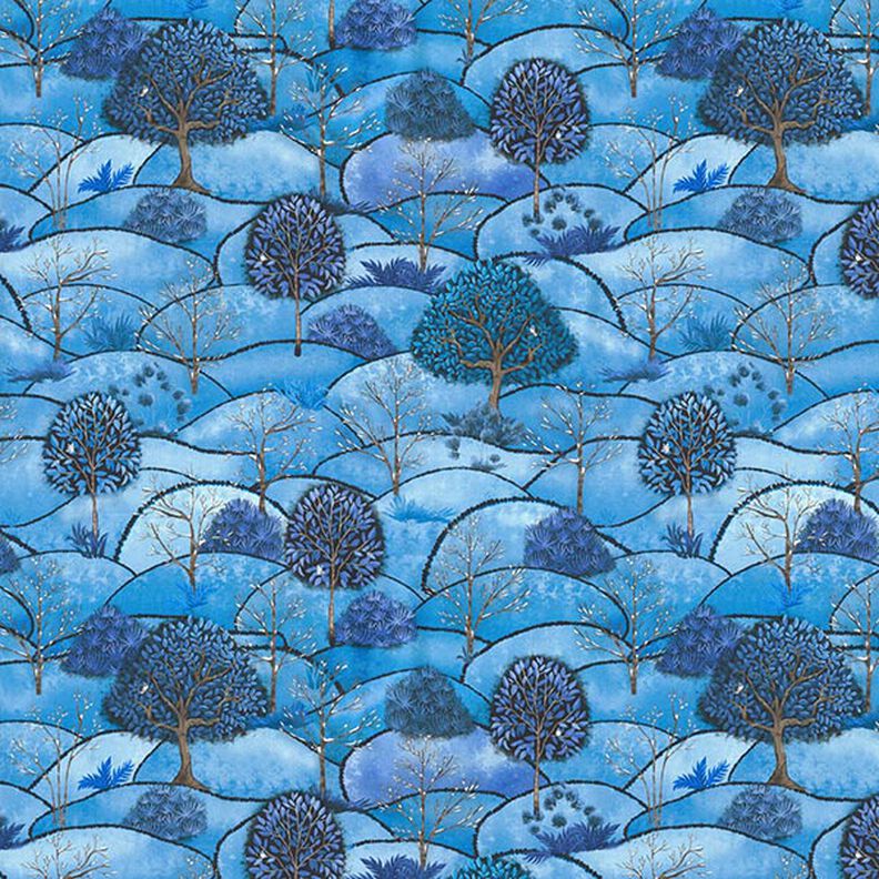 Dekorationsstof Halvpanama digitaltryk landskab vinter – lyseblå/natblå,  image number 1