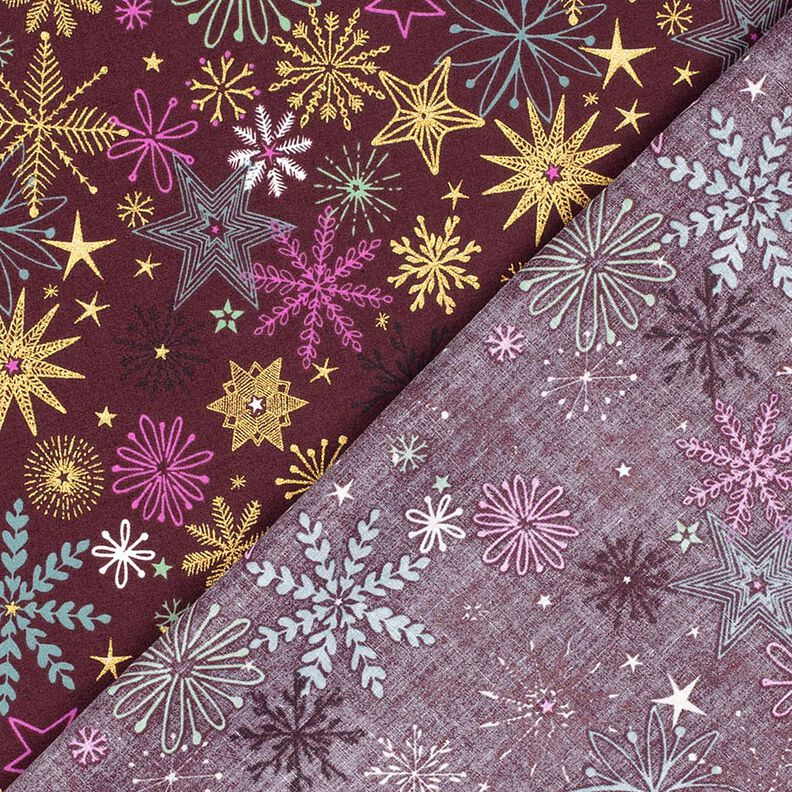 Bomuldsstof Poplin stjerneblanding – bordeaux/guld,  image number 4