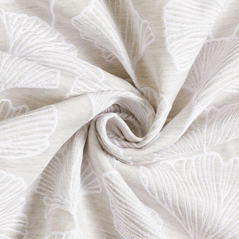 Dekorationsstof Jacquard stor ginkgo – tågegrå/elfenben,  image number 3