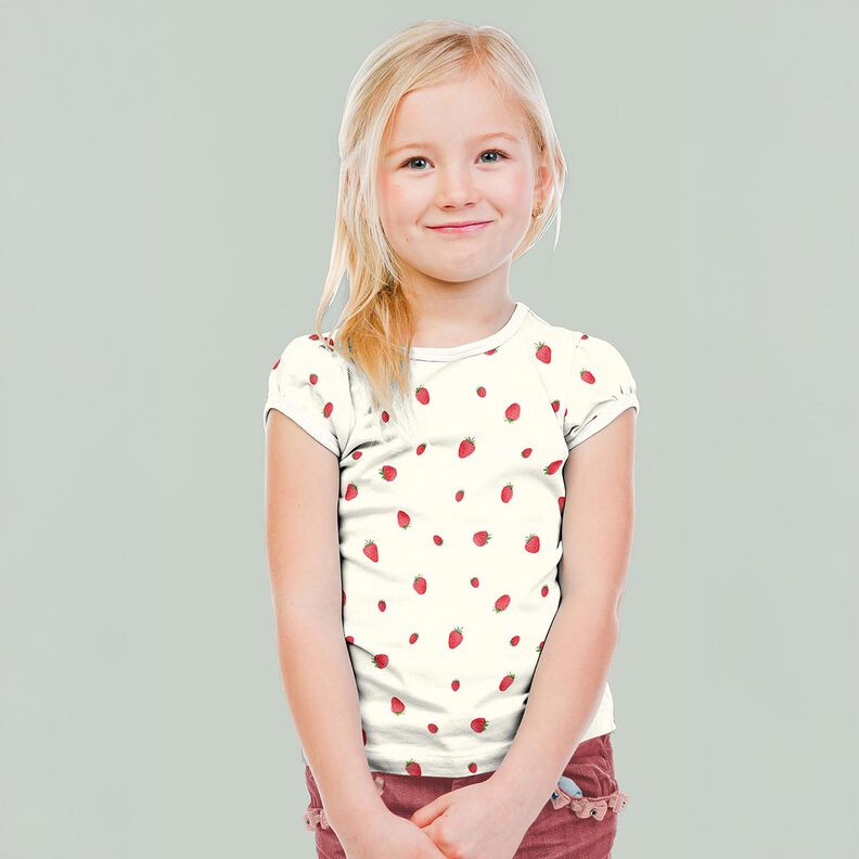 GOTS Bomuldsjersey akvarel jordbær Digitaltryk – elfenben,  image number 7