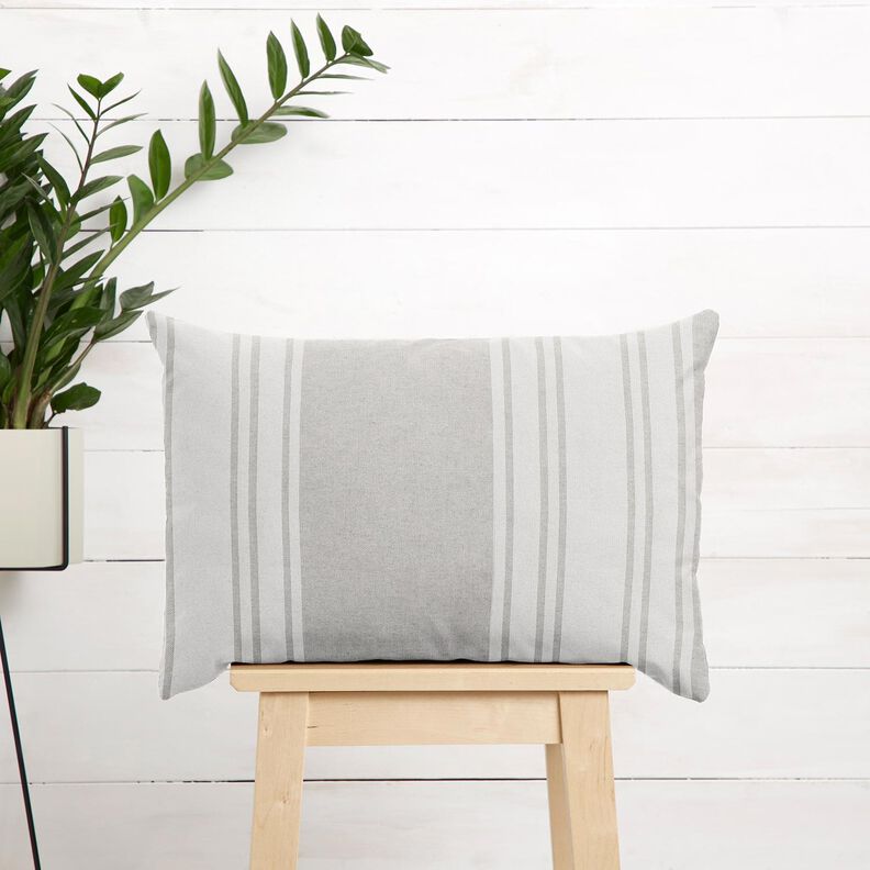 Dekorationsstof Panama blokstriber – uldhvid/tågegrå,  image number 7