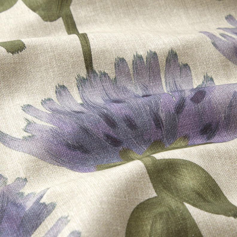 Dekorationsstof Halvpanama blomstrende kløver – blågrå/lys taupe,  image number 6