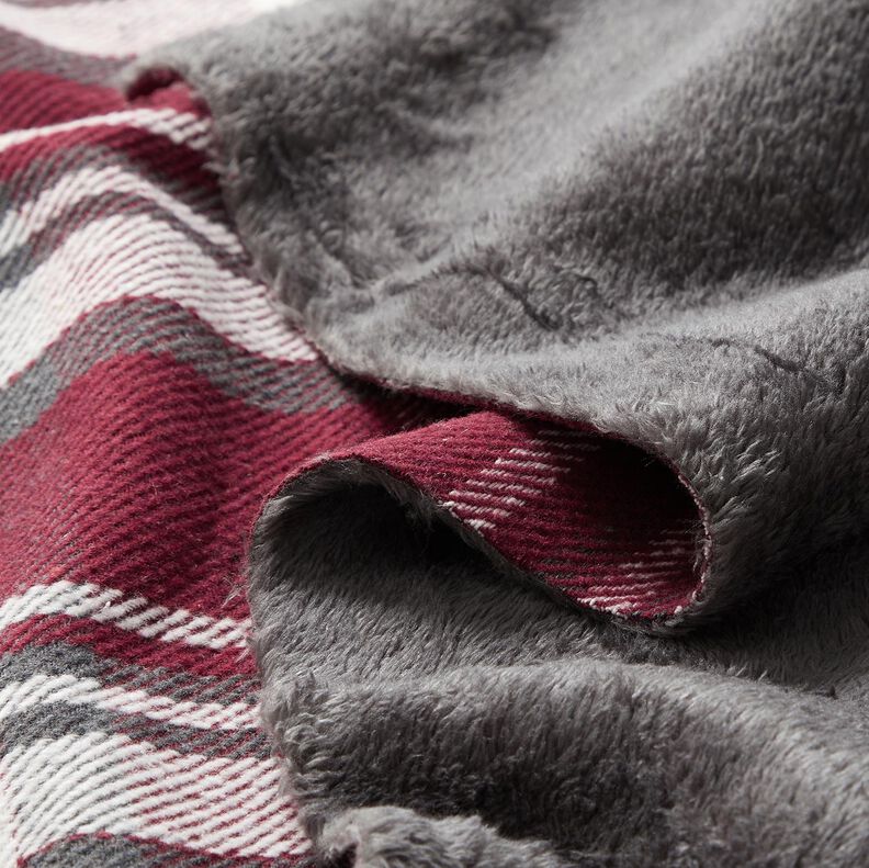 frakkestof med pelsbagside ternet – bordeaux/skiffergrå,  image number 5