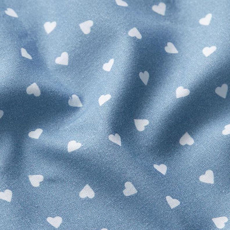 Økologisk bomuldspoplin spredte hjerter – lys jeans-blå,  image number 2
