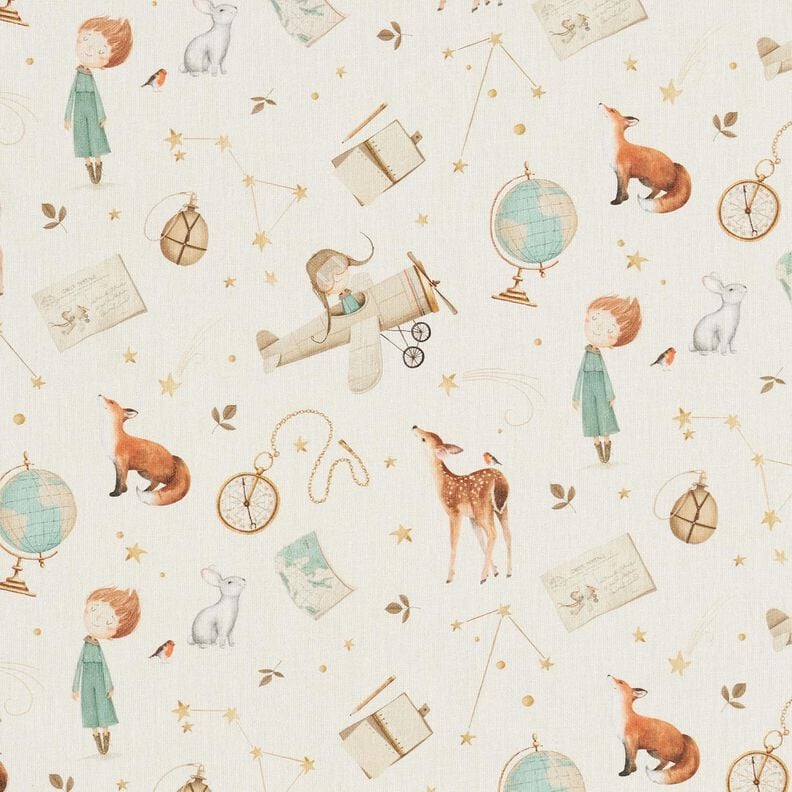 Bomuldspoplin Lille eventyrer Digitaltryk – elfenben,  image number 1