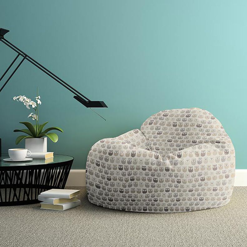 Bomuldsstof Cretonne ugle – creme/grå,  image number 7