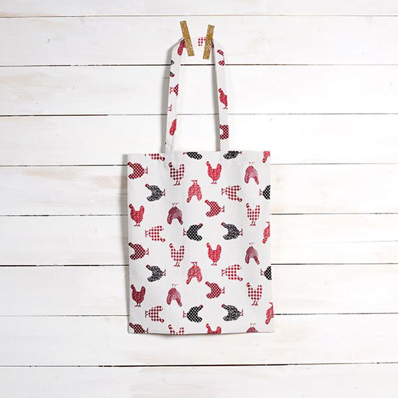 Bomuldsstof Cretonne Høns – uldhvid/chili,  image number 6