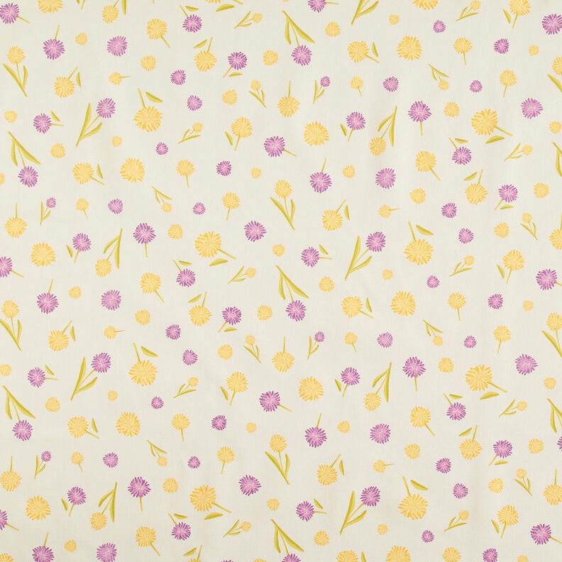 Dekorationsstof Halvpanama små forårsblomster – uldhvid/vaniljegul,  image number 1