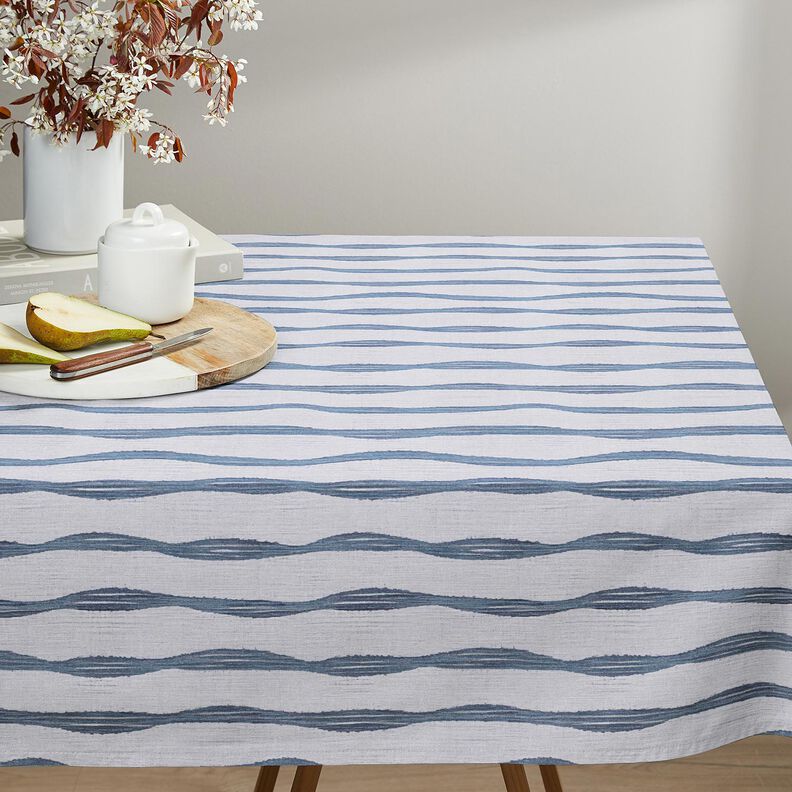 Dekorationsstof Halvpanama bølgede striber – blå,  image number 7