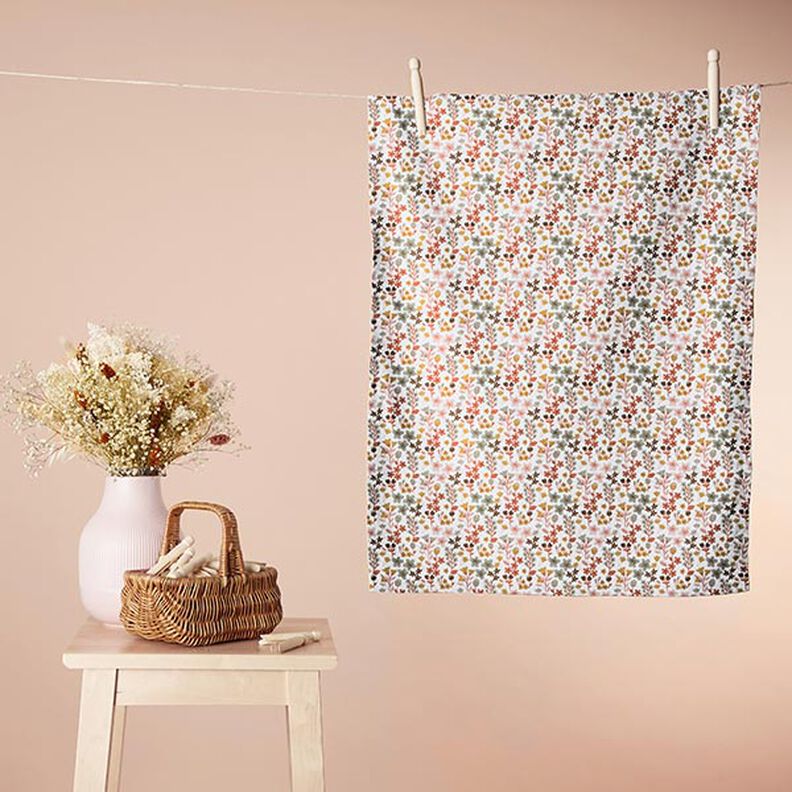 Bomuldsstof Cretonne fine blomster – orange/hvid,  image number 7