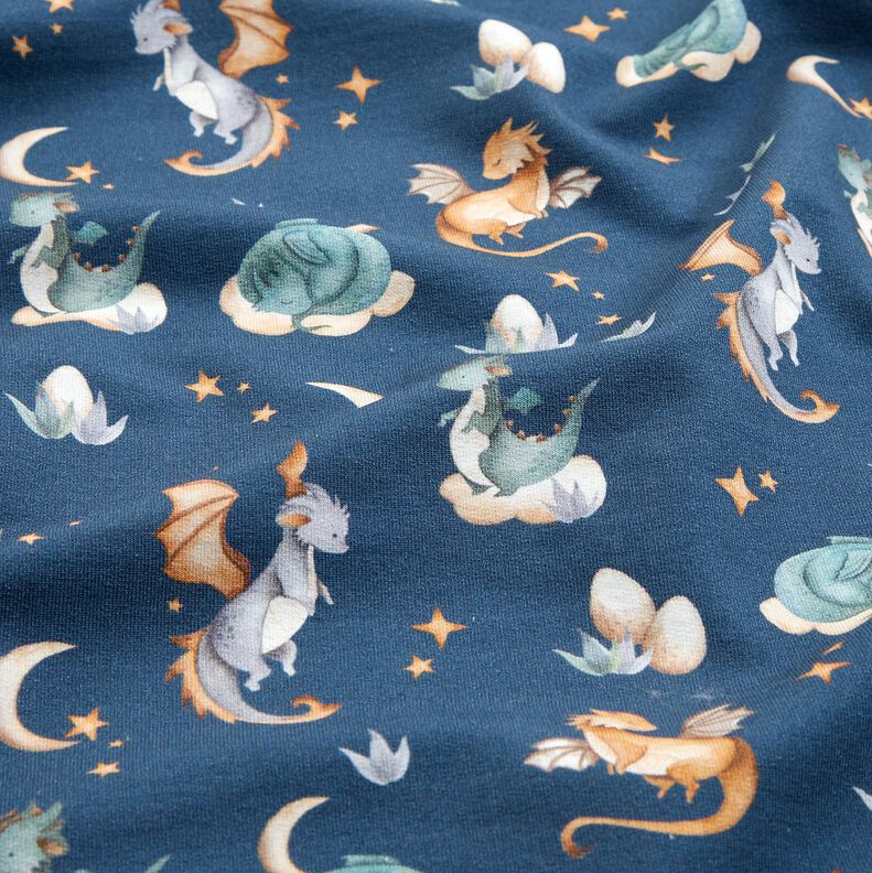 French Terry Sommersweat søde drager Digitaltryk – blågrå,  image number 2