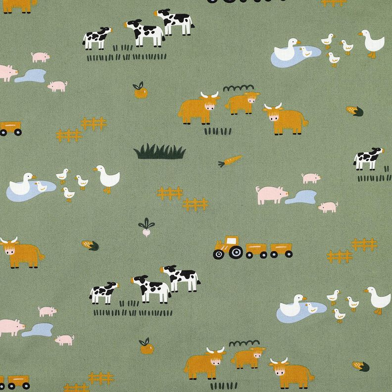 Bomuldspoplin bondegårdsdyr | Poppy Fabrics – pinje,  image number 1