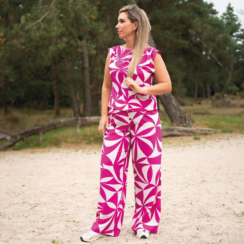 Stretch blusestof med geometrisk mønster| Poppy Fabrics – purpur/cashew,  image number 5