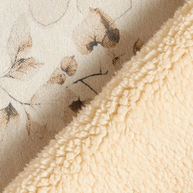 stretchvelour med sherpabagside og fine blomster | Katia Fabrics – natur,  image number 5