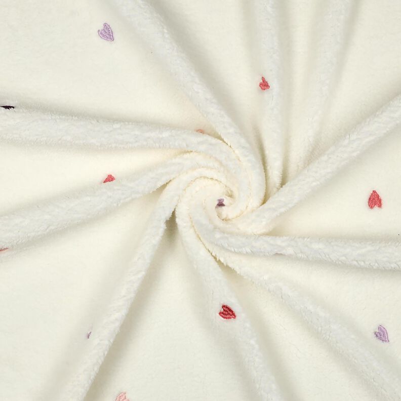 Teddyplys broderede hjerter | Poppy Fabrics – elfenben/rosé,  image number 3