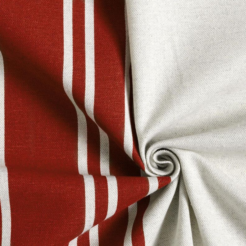Dekorationsstof Panama blokstriber – karminrød/tågegrå | Reststykke 90cm,  image number 3