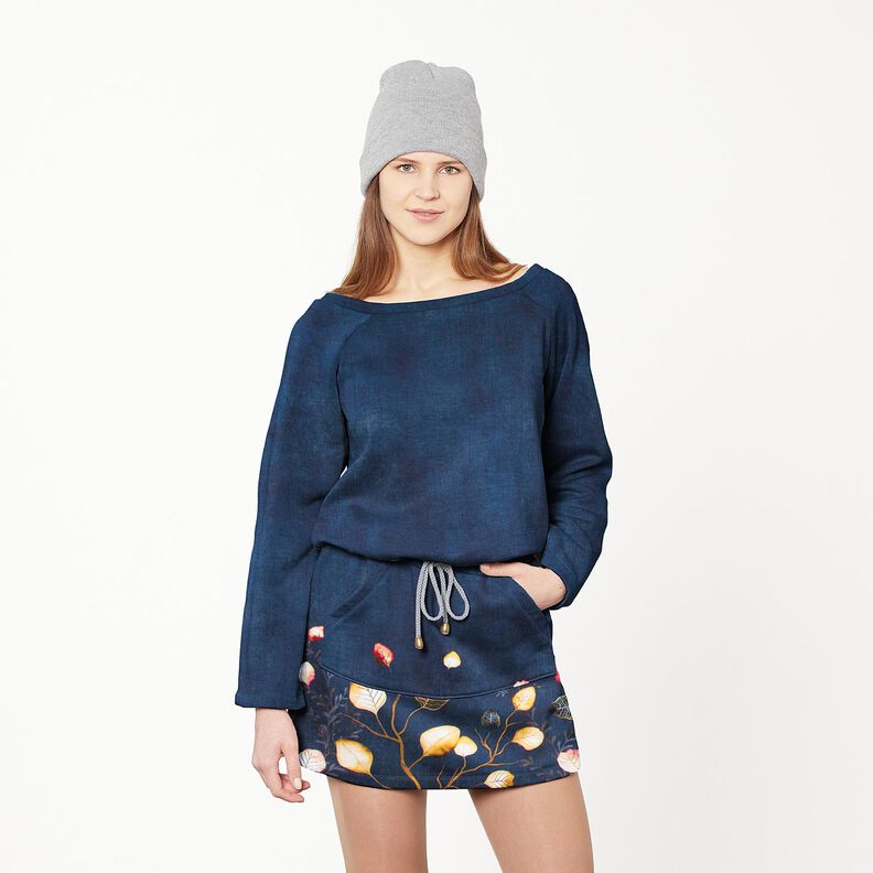 French Terry Bordure stof Efterårsblade | Glitzerpüppi – marineblå/ferskenorange,  image number 7