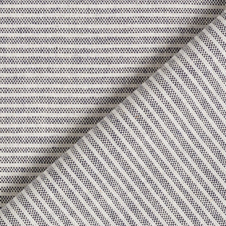 Dekorationsstof Halvpanama subtile striber – natur/natblå,  image number 4