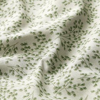 Dekorationsstof Halvpanama Fine bladranker – natur/lindgrøn, 