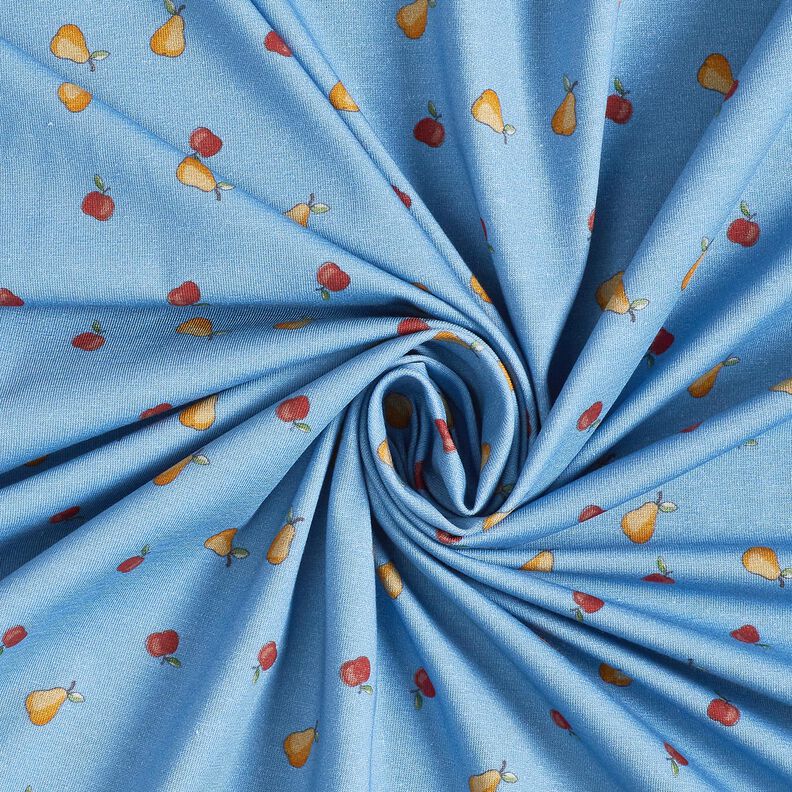 Bomuldsjersey æbler og pærer – jeansblå,  image number 3