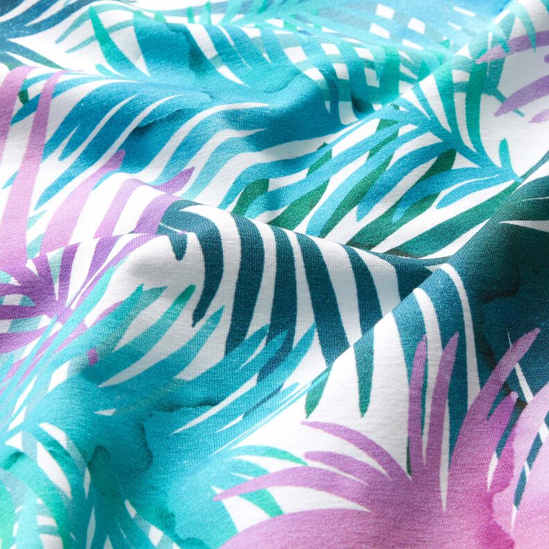 Bomuldsjersey Farverige palmeblade | Glitzerpüppi – hvid,  image number 1