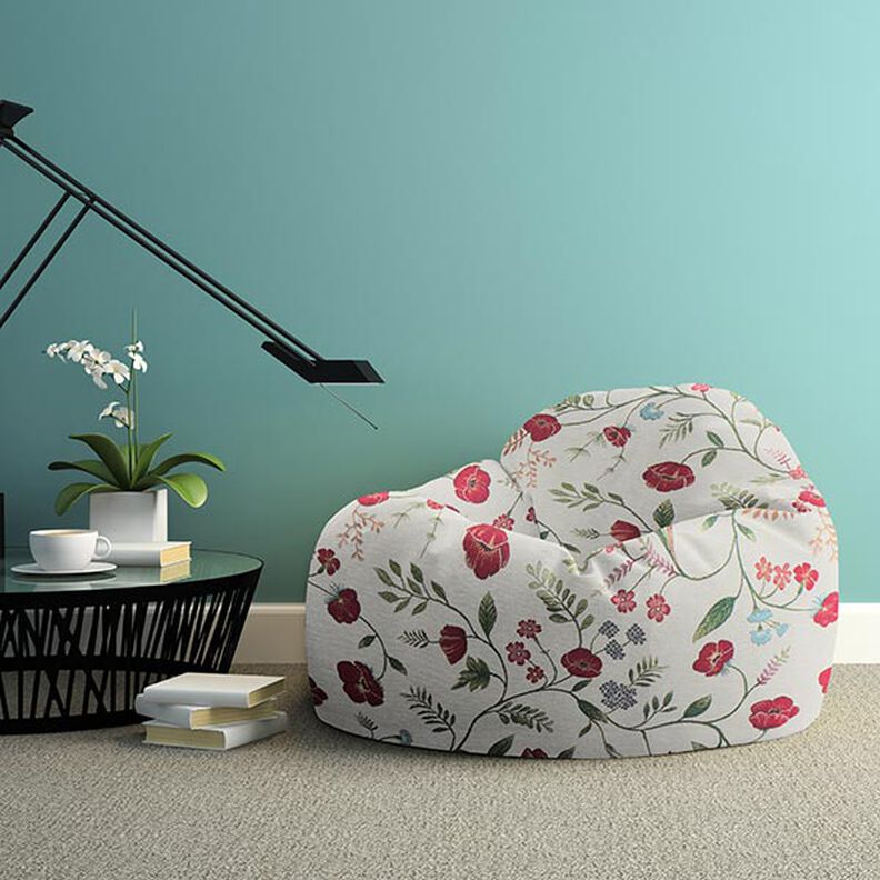 Dekorationsstof gobelin valmuer &ndash; uldhvid/r&oslash;d,  image number 7