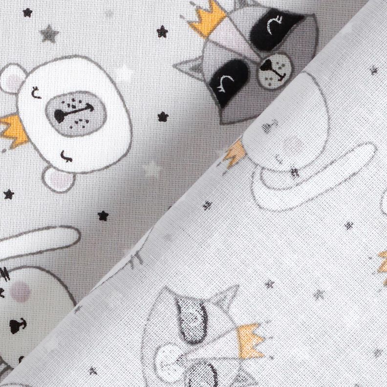 Bomuldspoplin Dyr med kroner – lysegrå,  image number 4