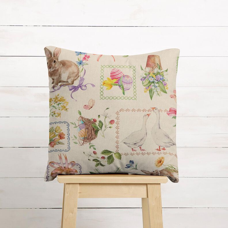 Dekorationsstof Halvpanama Påskecollage – natur/rosa,  image number 8