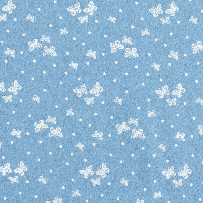 Chambray Prikker og sommerfugle – lyseblå/uldhvid,  image number 1