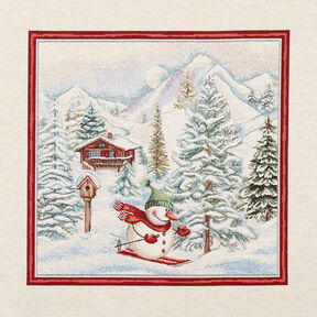 Dekorativt panelstof Gobelin snemand – karminrød/lysebeige, 