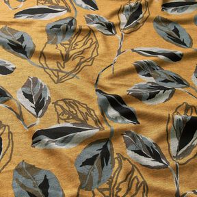 Viskosejersey store efter&aring;rsblade &ndash; karrygul/skiffergr&aring;, 